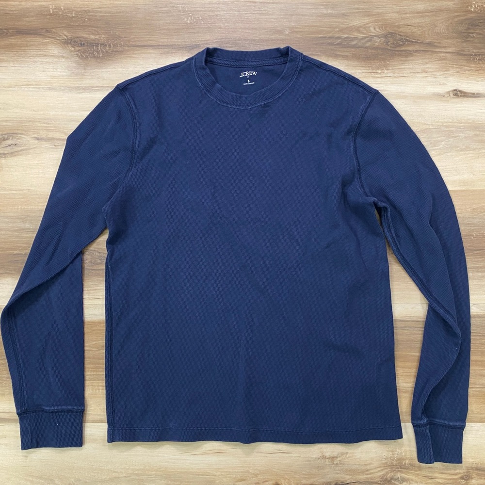 J.Crew Waffle Knit Thermal Shirt Small Navy Blue Long Sleeve Cotton Crewneck